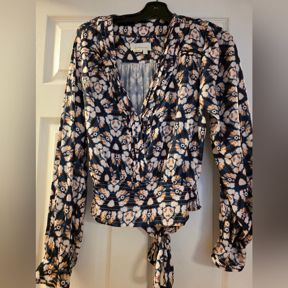 Joie Navy and Cream Floral Blouse